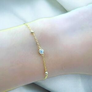 New Sparkling Moissanite Bracelet 18K Yellow Gold Vermeil 6.6" - 7.5" Adjustable
